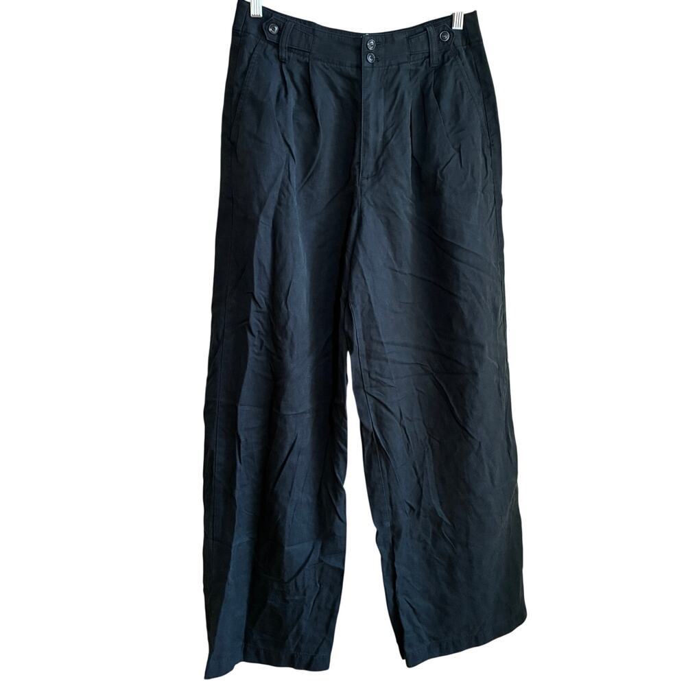 Madewell linen blend wide leg black trousers women's 6 casual pants 29 inseam